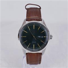 Seiko Gent's Watch Solar Green Dial Brown Leather Strap Day/Date 40mm SNE529